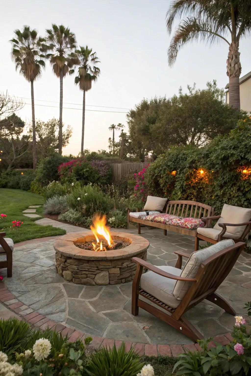 Fire pits serve as inviting focal points for socializing.