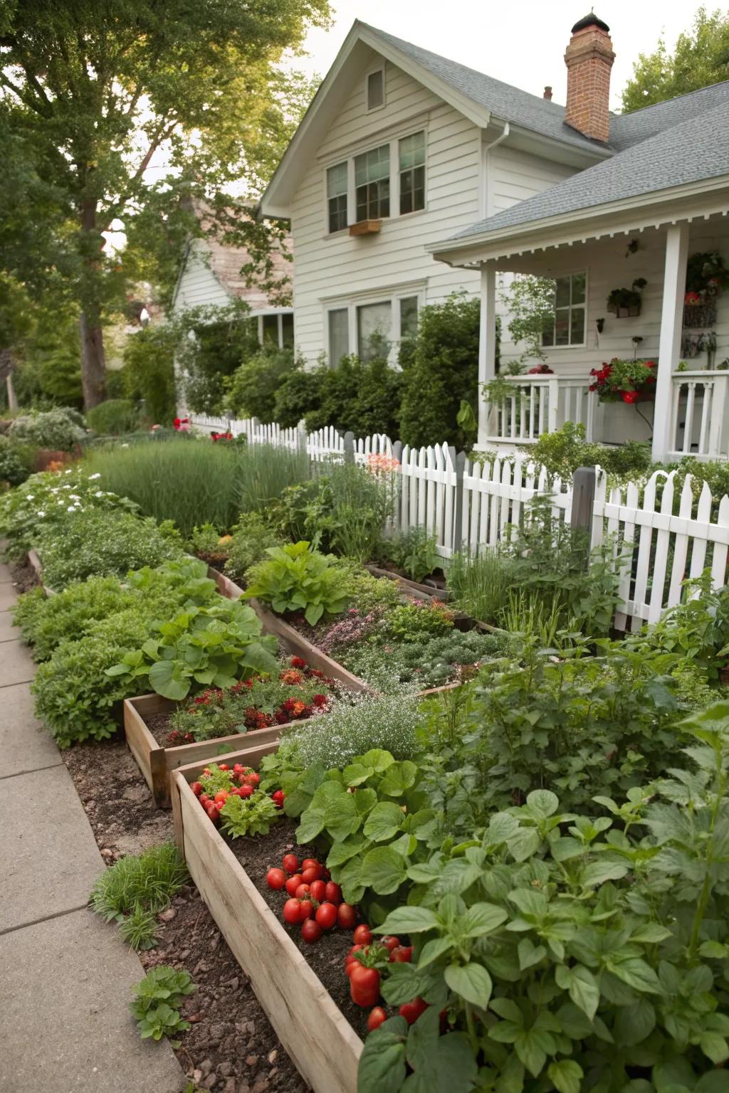 Edible plants offering beauty and function in a Southern front yard.