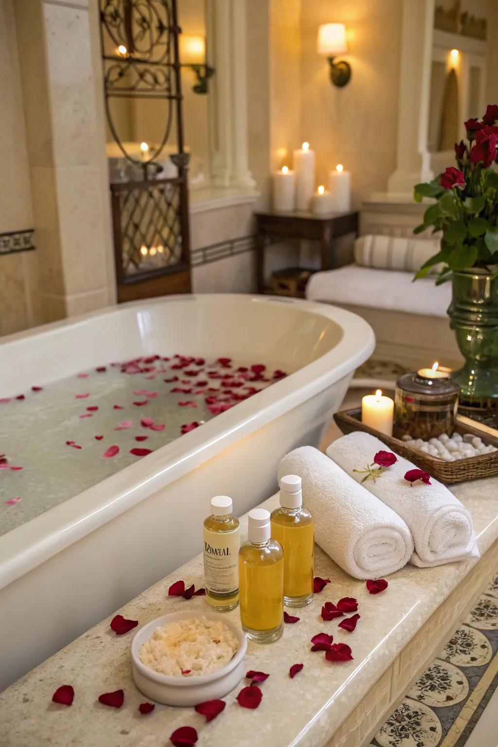 A luxurious bath setup elevates your home spa experience.