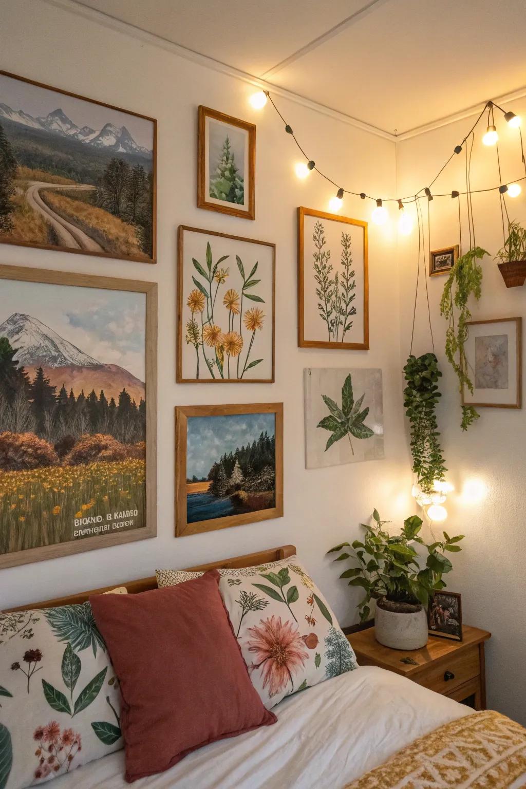Nature-inspired art connects your bedroom with the natural world.