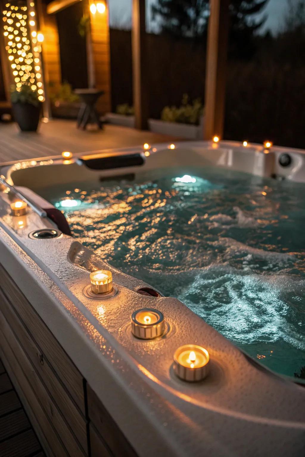Underwater lights add drama to water features.