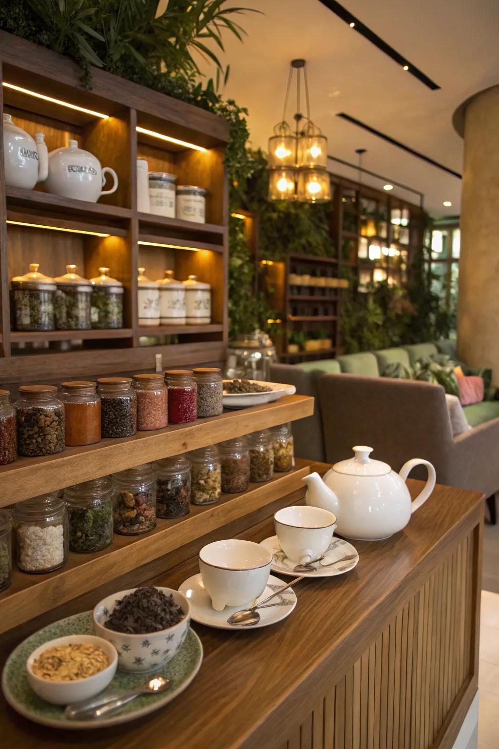 Savor the soothing flavors of a well-stocked herbal tea bar.