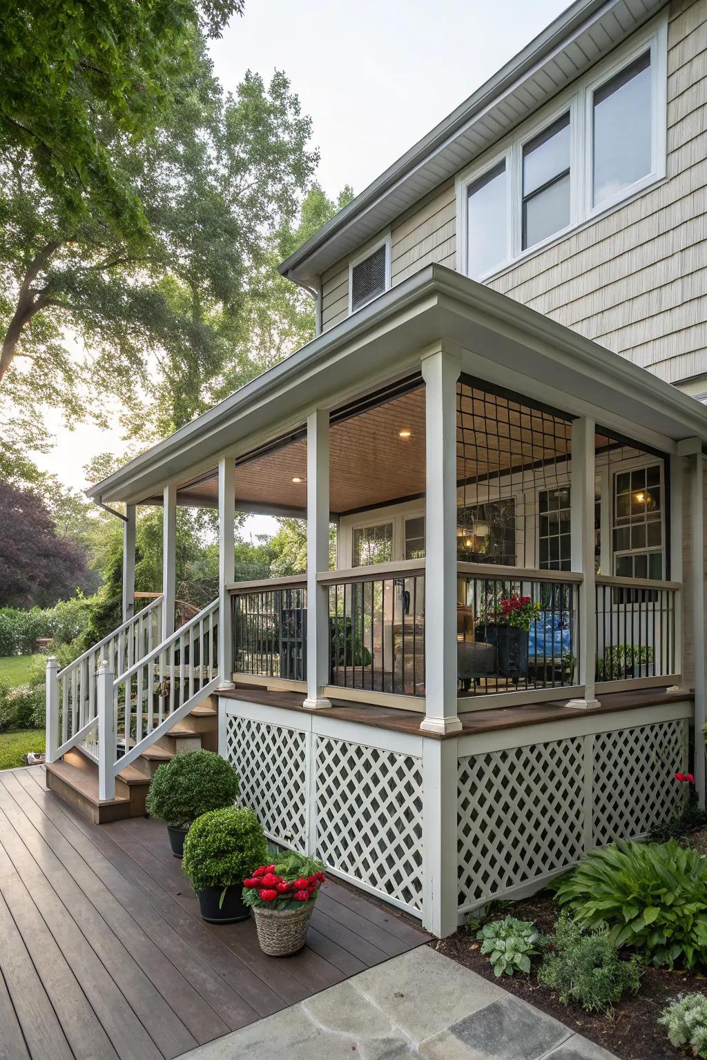 A partial enclosure allows for three-season enjoyment on this porch.