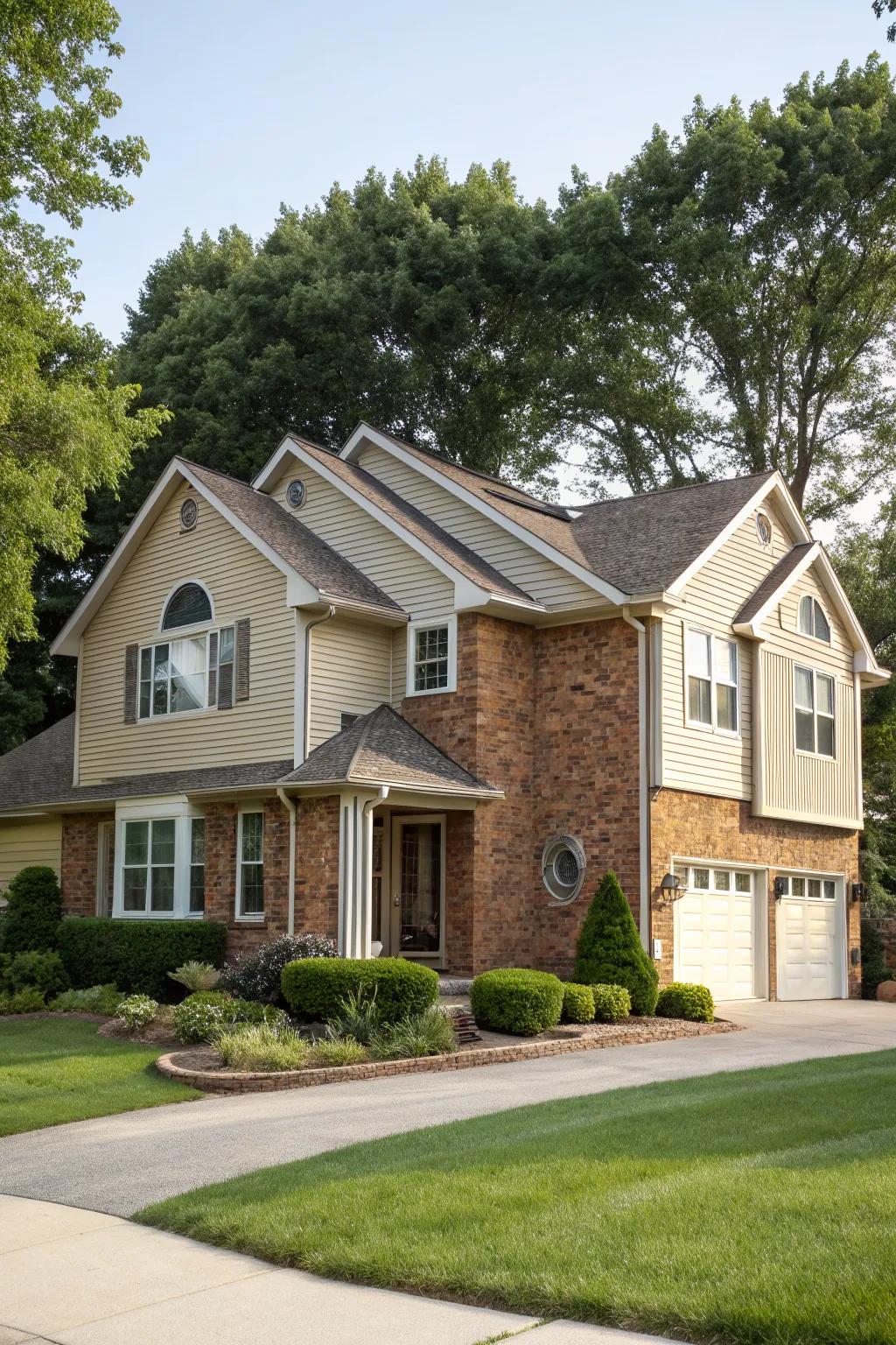 Mixing materials provides a unique, balanced exterior appearance.