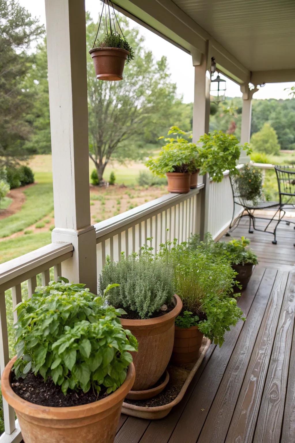 A small herb garden provides a delightful sensory experience.