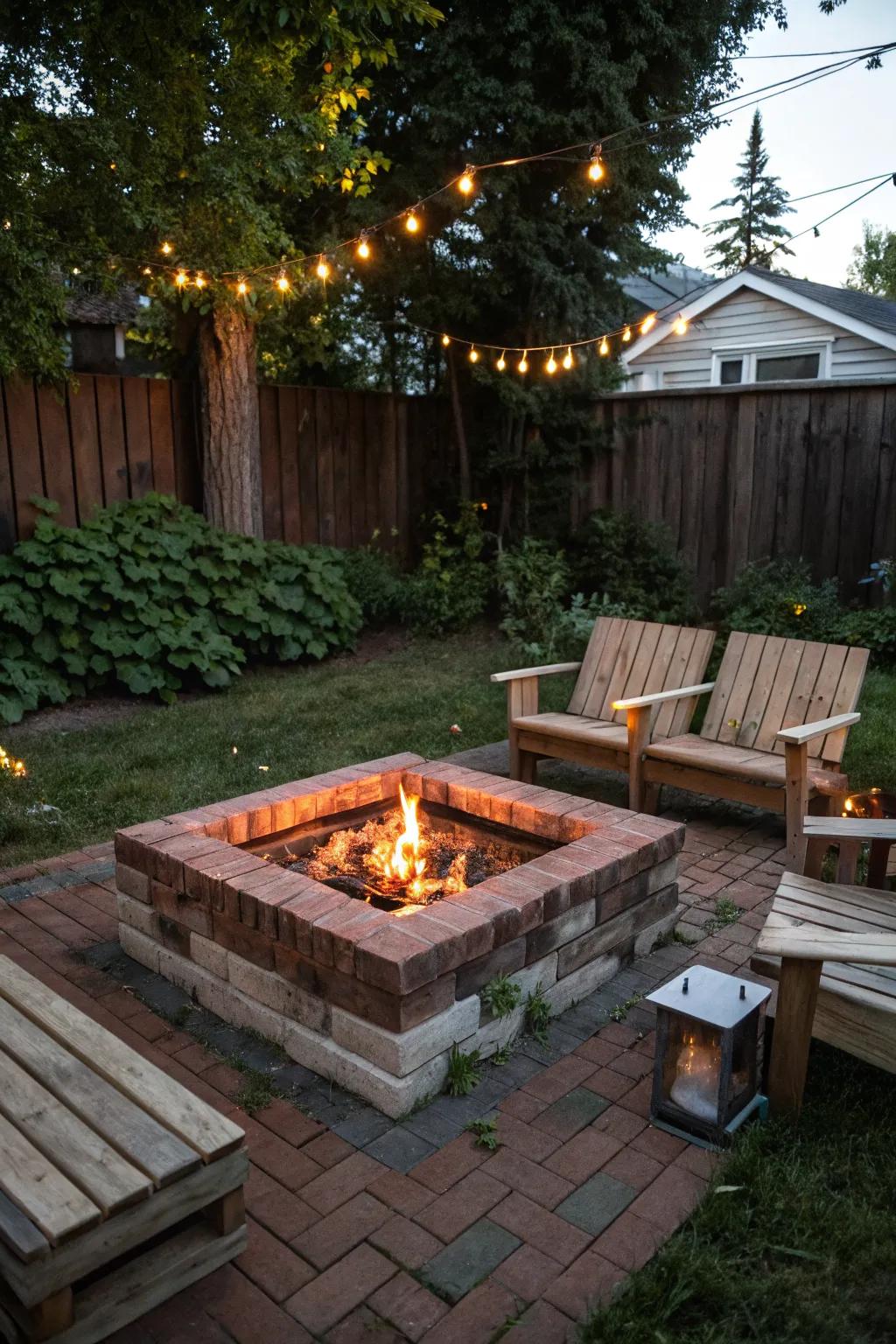 Reclaimed wood seating adds a surprising, rustic touch to your fire pit area.