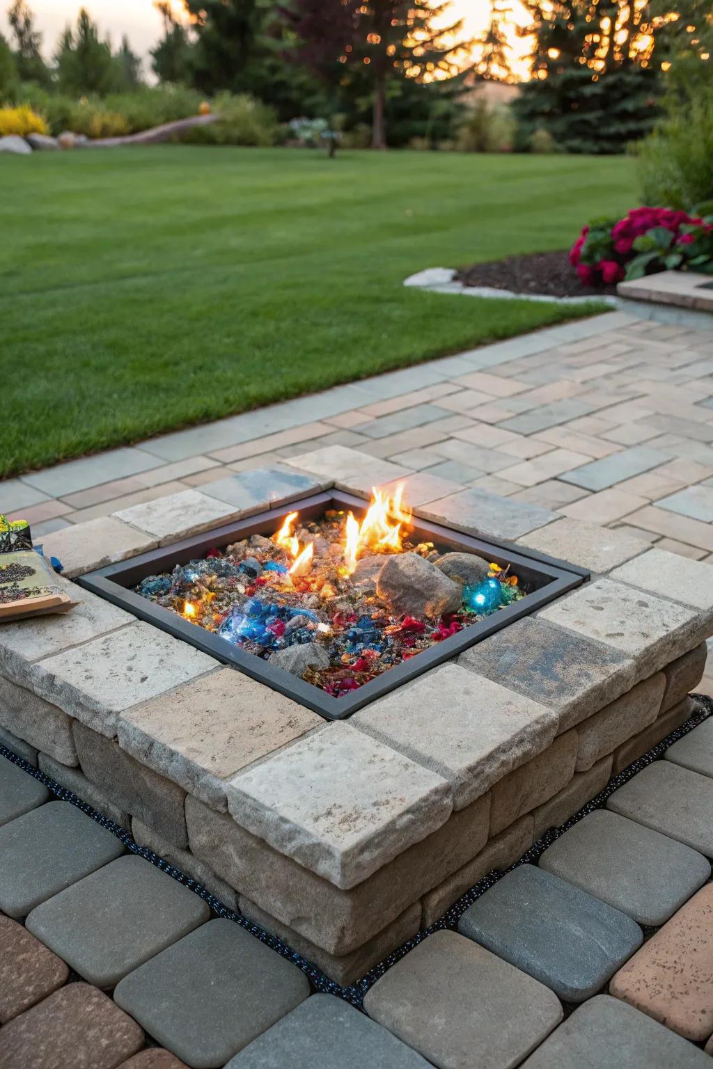 Fire glass adds a vibrant sparkle to your fire pit.