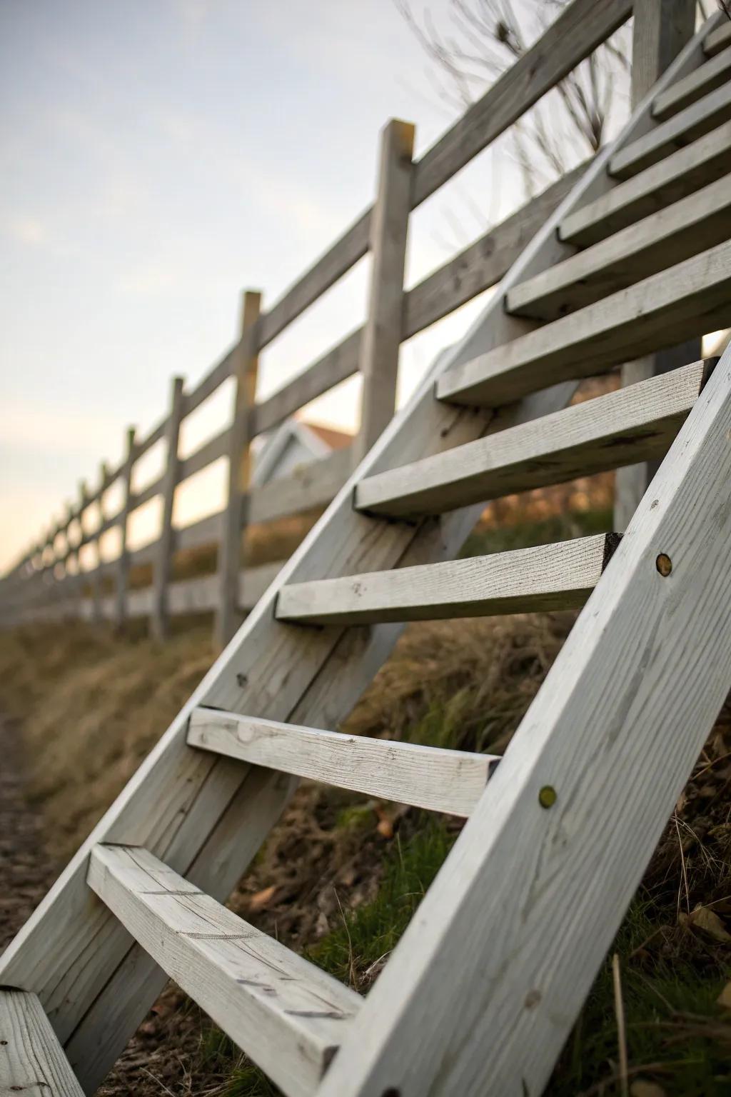A ladder effect adds rustic charm to your fence design.