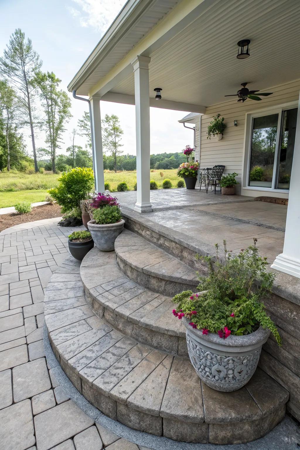 Add dimension with raised porch levels.