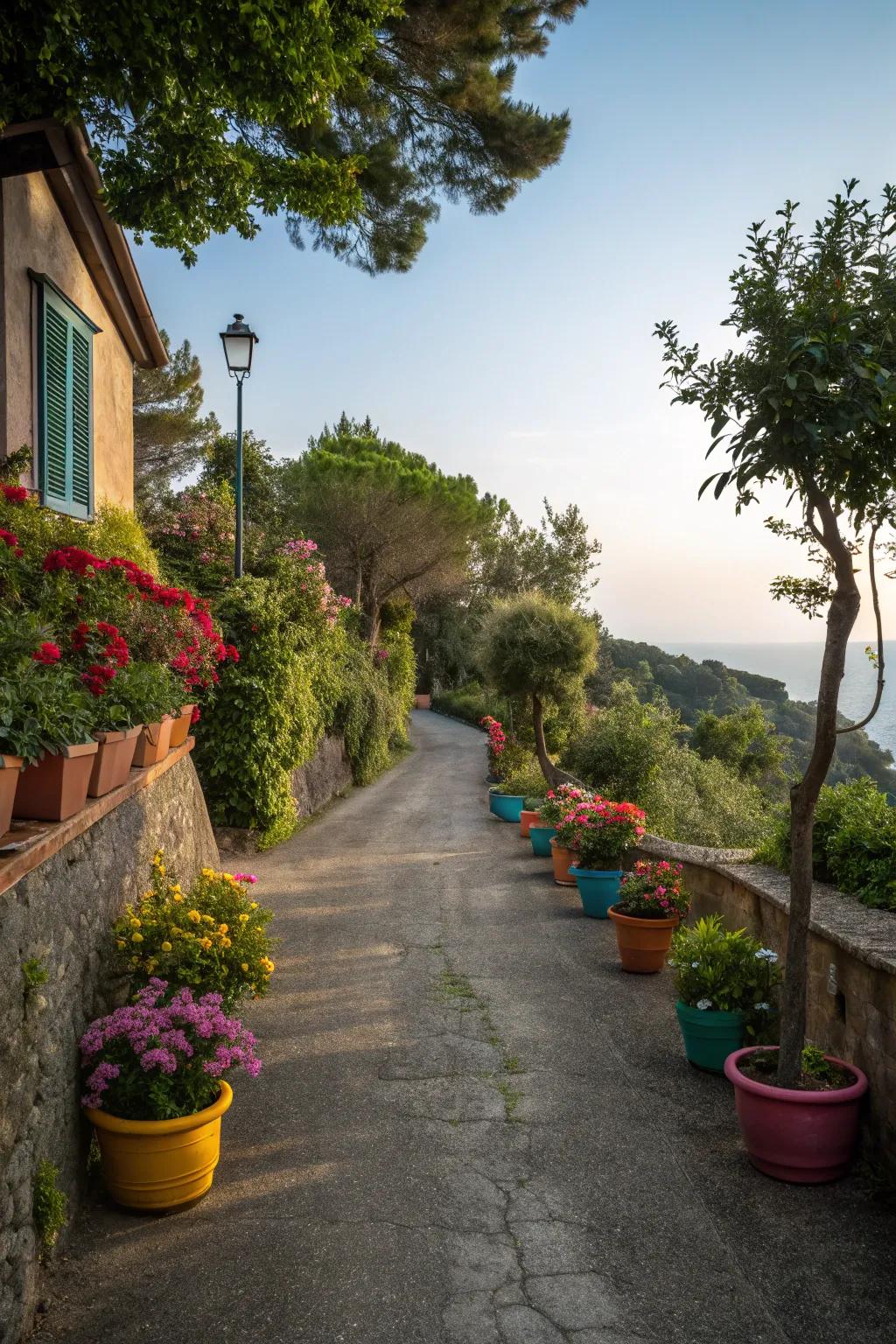 Potted plants provide flexible and seasonal color.