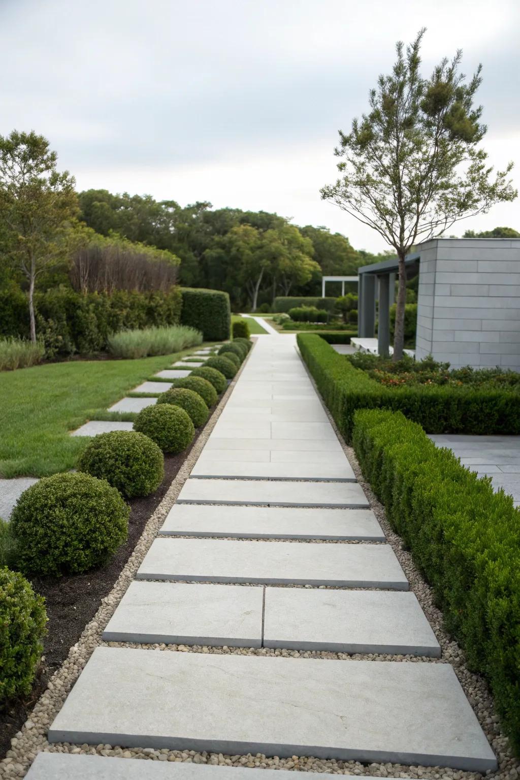 Minimalist path with large slabs, perfect for a modern garden aesthetic