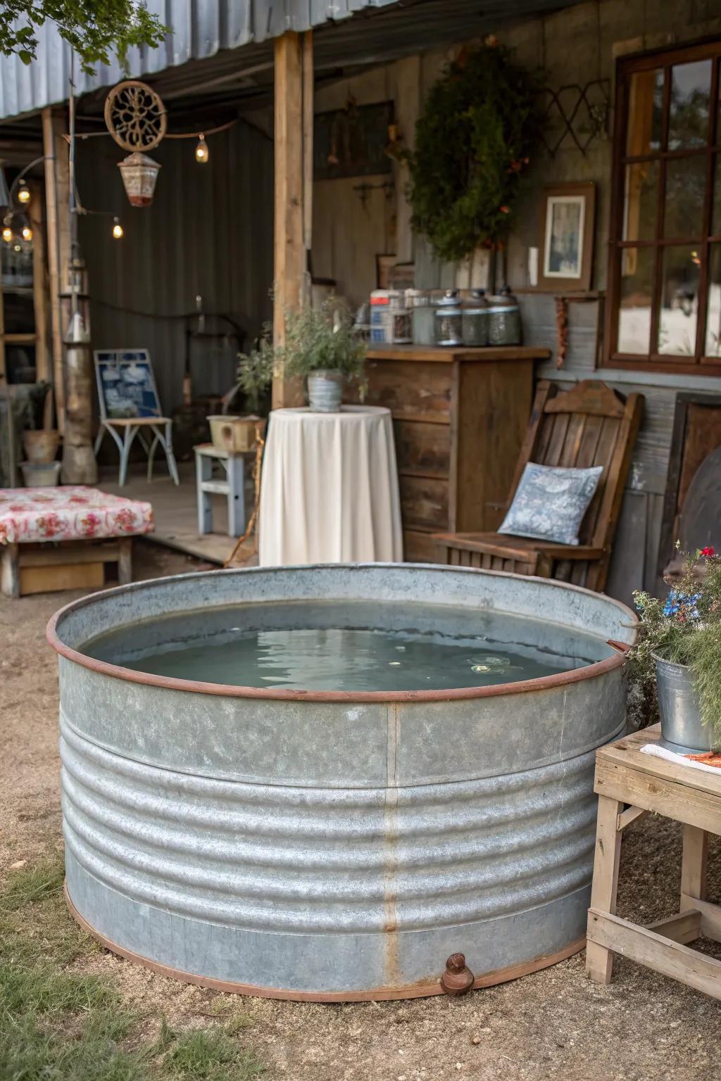 Exposed metal gives the pool a vintage and timeless appeal.