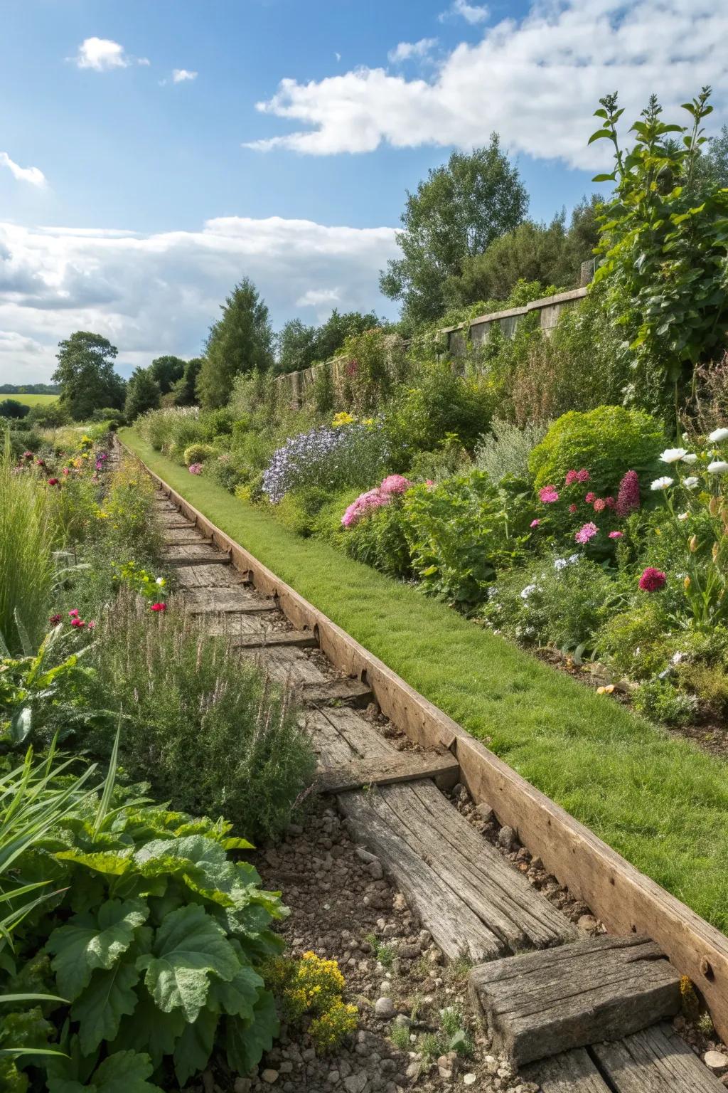 Vintage appeal with railway sleeper garden edging.