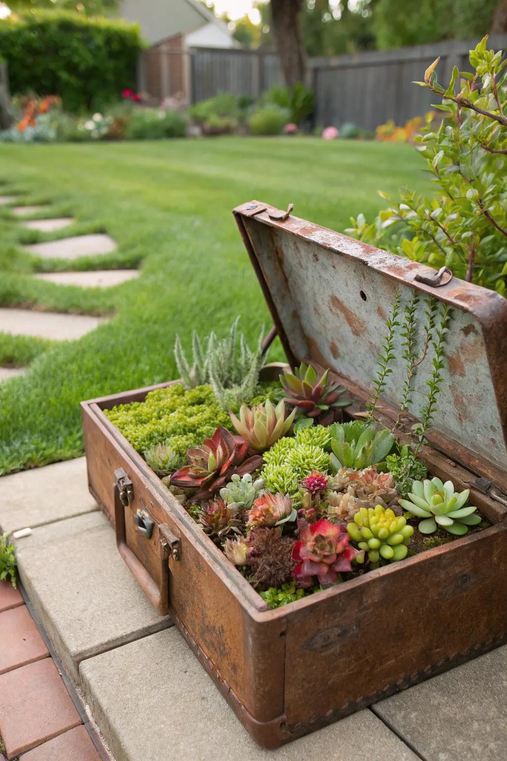 Old toolboxes make quirky succulent planters