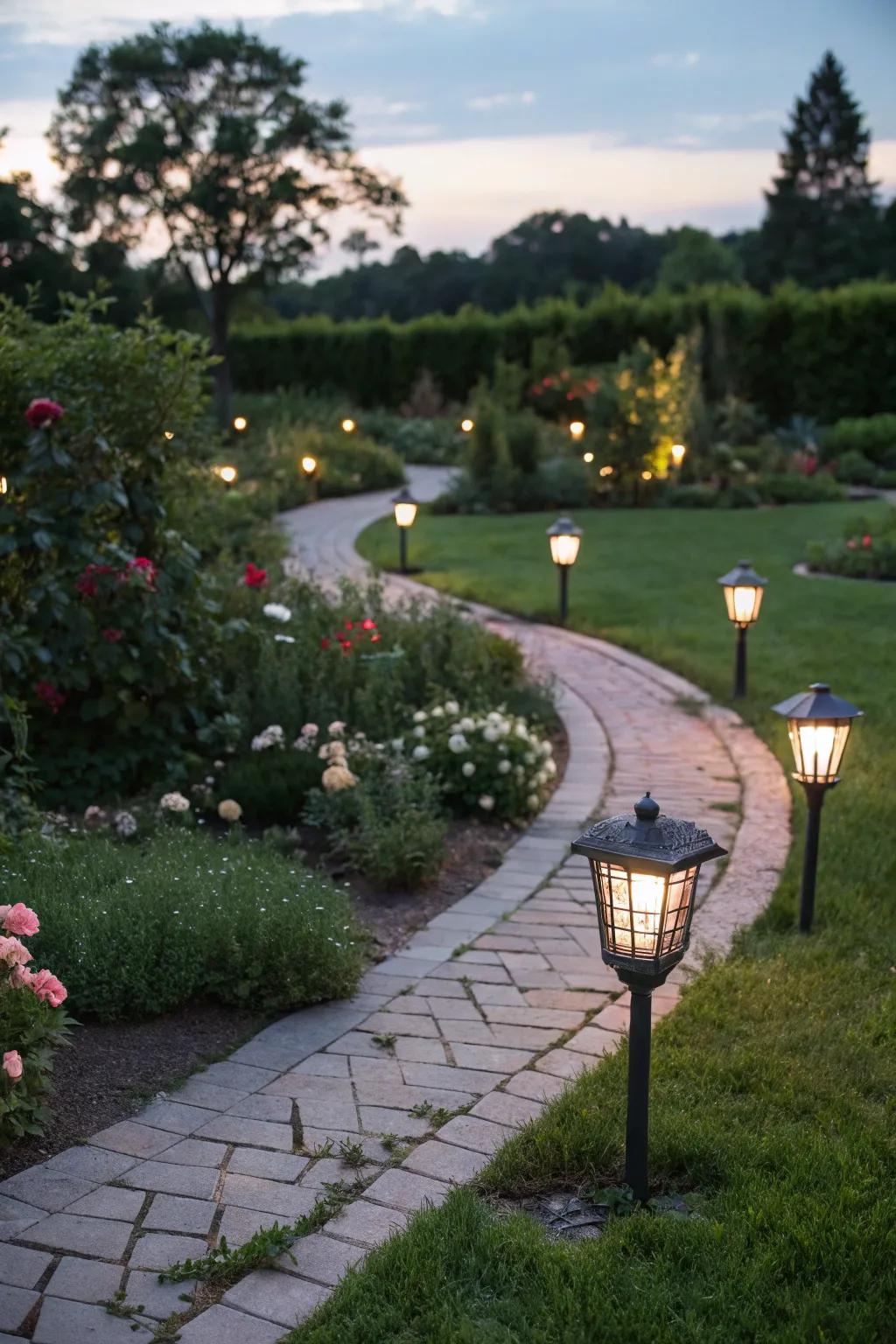 Solar lights creating a magical nighttime garden escape