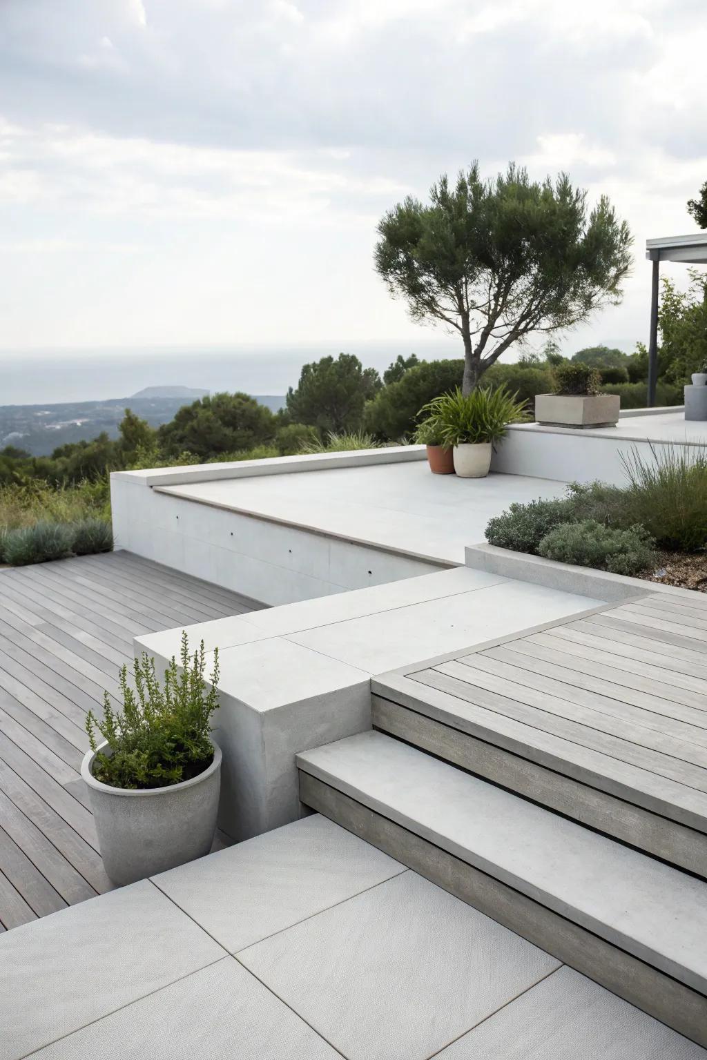 A minimalist sunken deck offers a clean and calming space.
