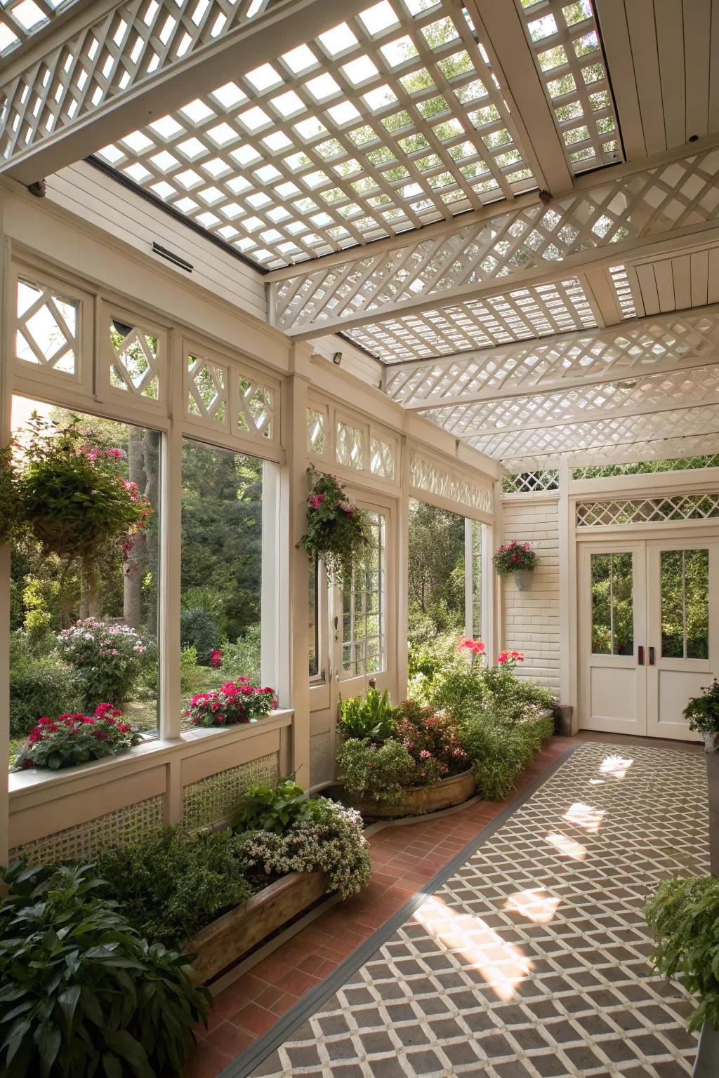 Lattice accents add garden-inspired charm.