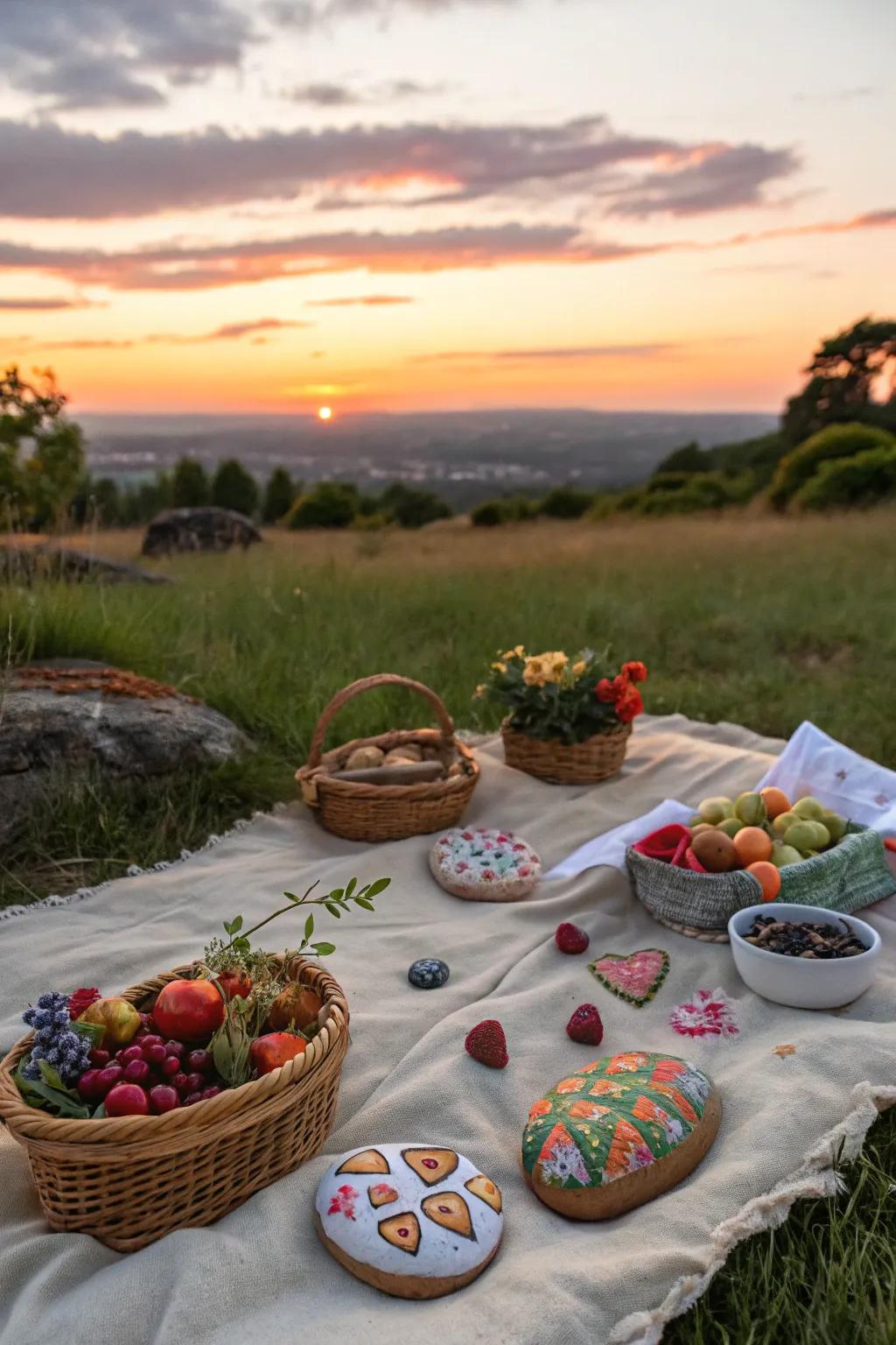 DIY decor adding a personal touch to a sunset picnic.