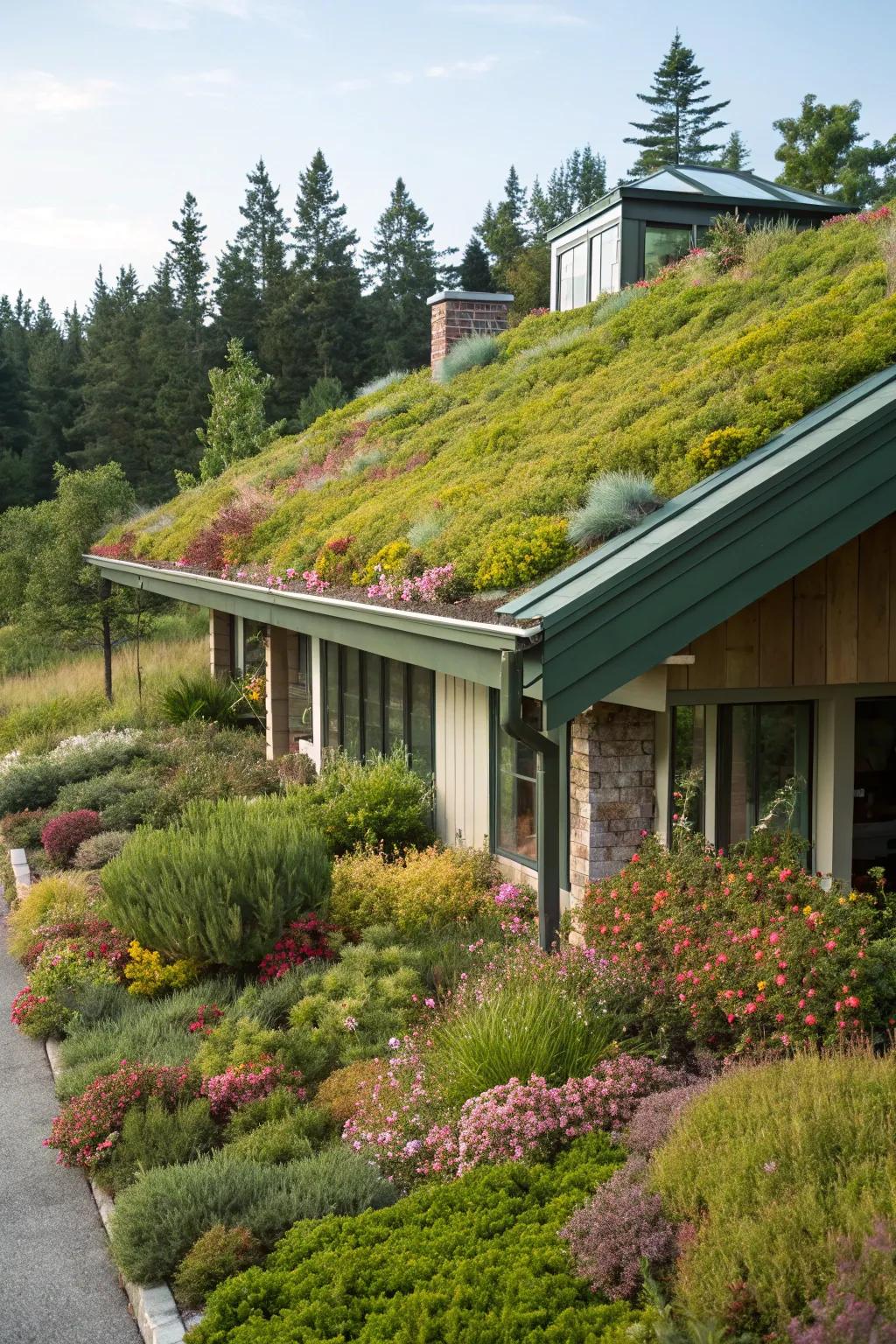 A green roof that enhances energy efficiency and supports biodiversity.