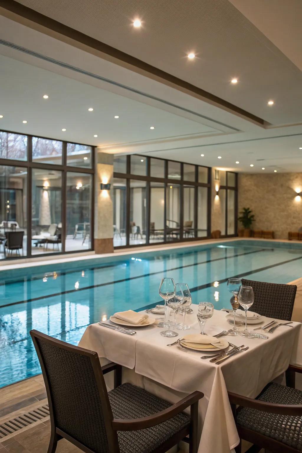 Dining by the pool offers a lovely view and experience.