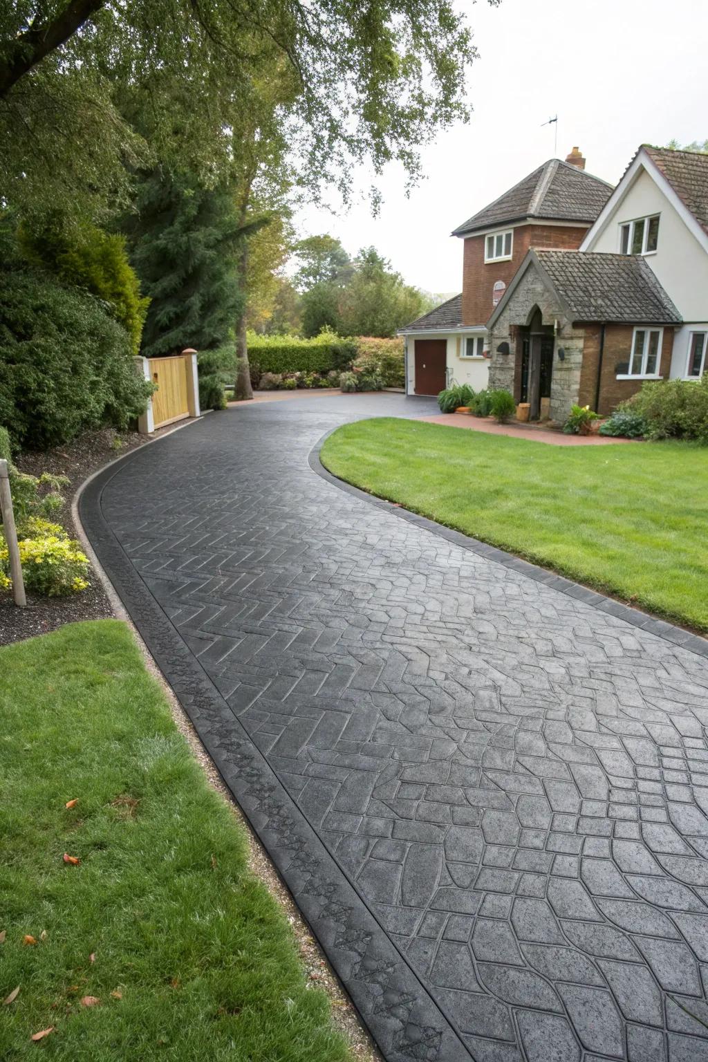 A textured driveway with stamped design elements.