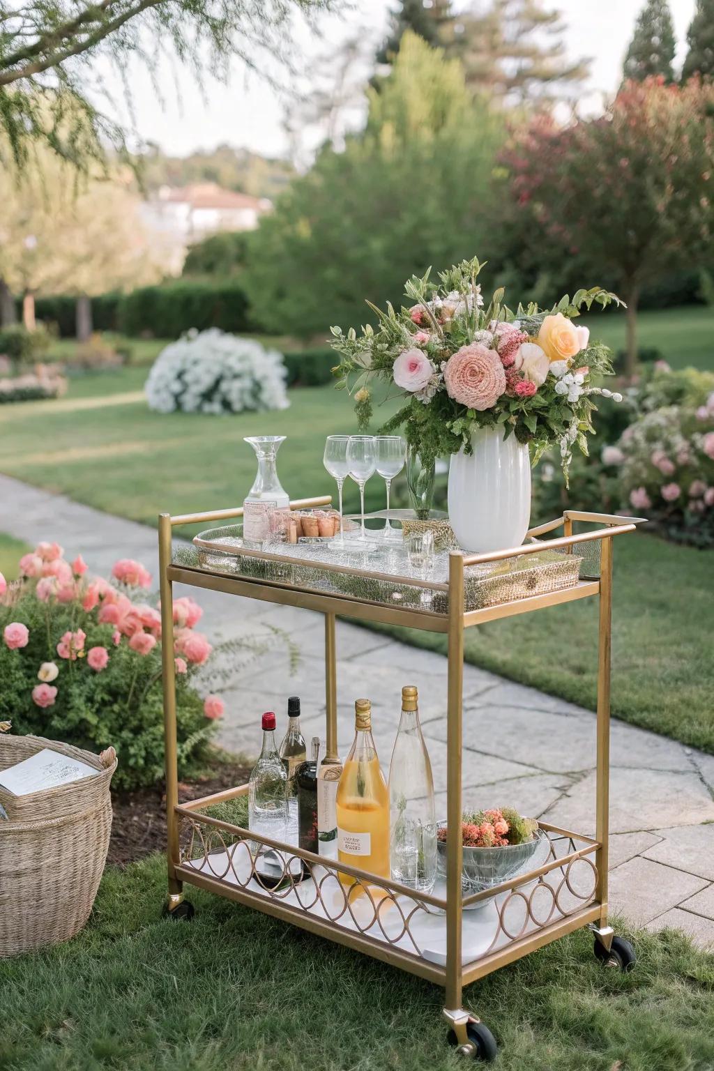Bring the party outside with a versatile portable bar cart.