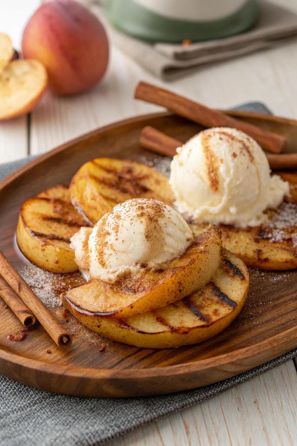 Sweet grilled apple slices with cinnamon.