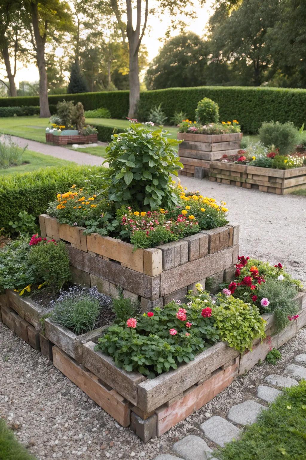 Upcycling materials for a sustainable and personalized garden design.