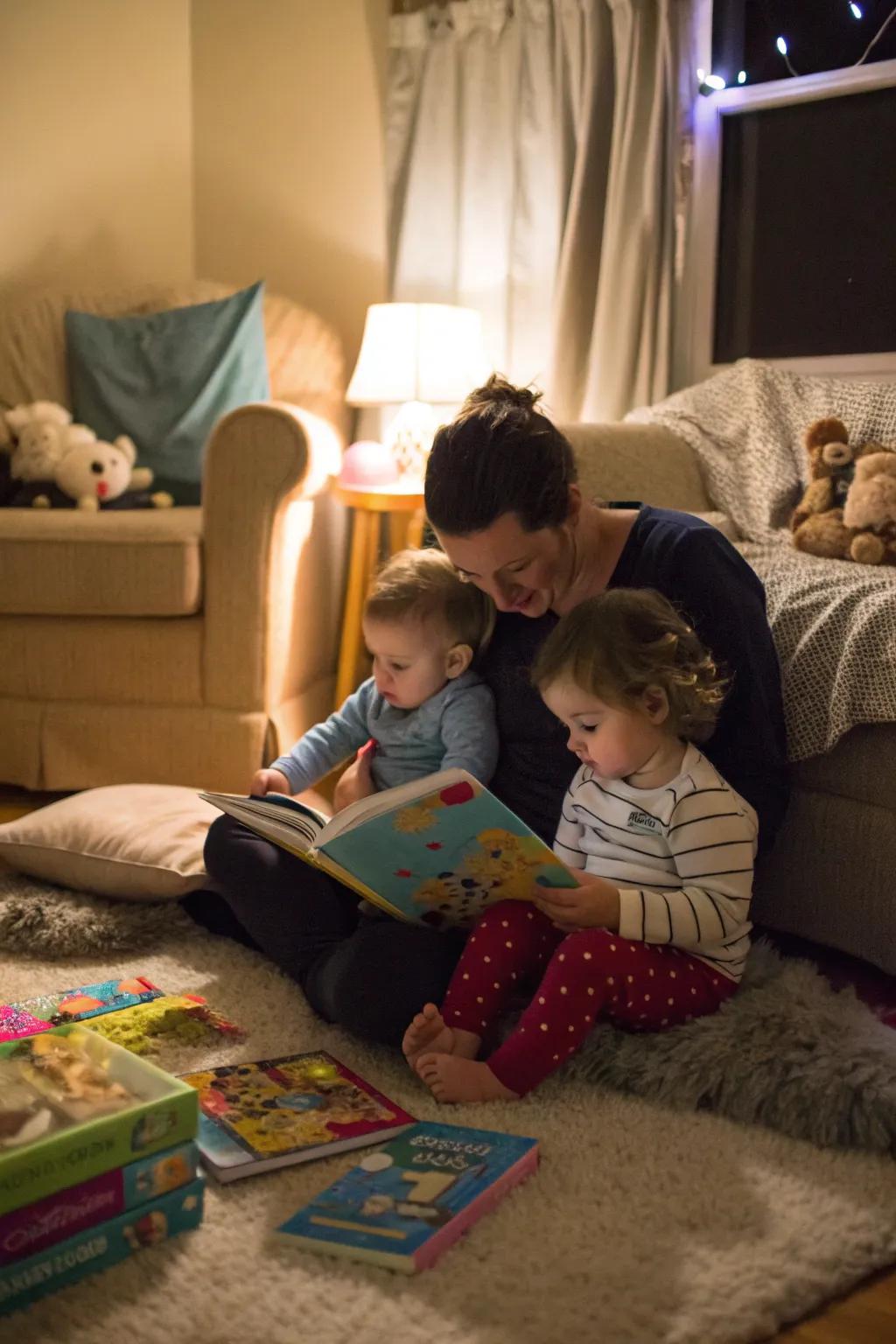 Story time is a perfect, calming conclusion to a toddler spa day.