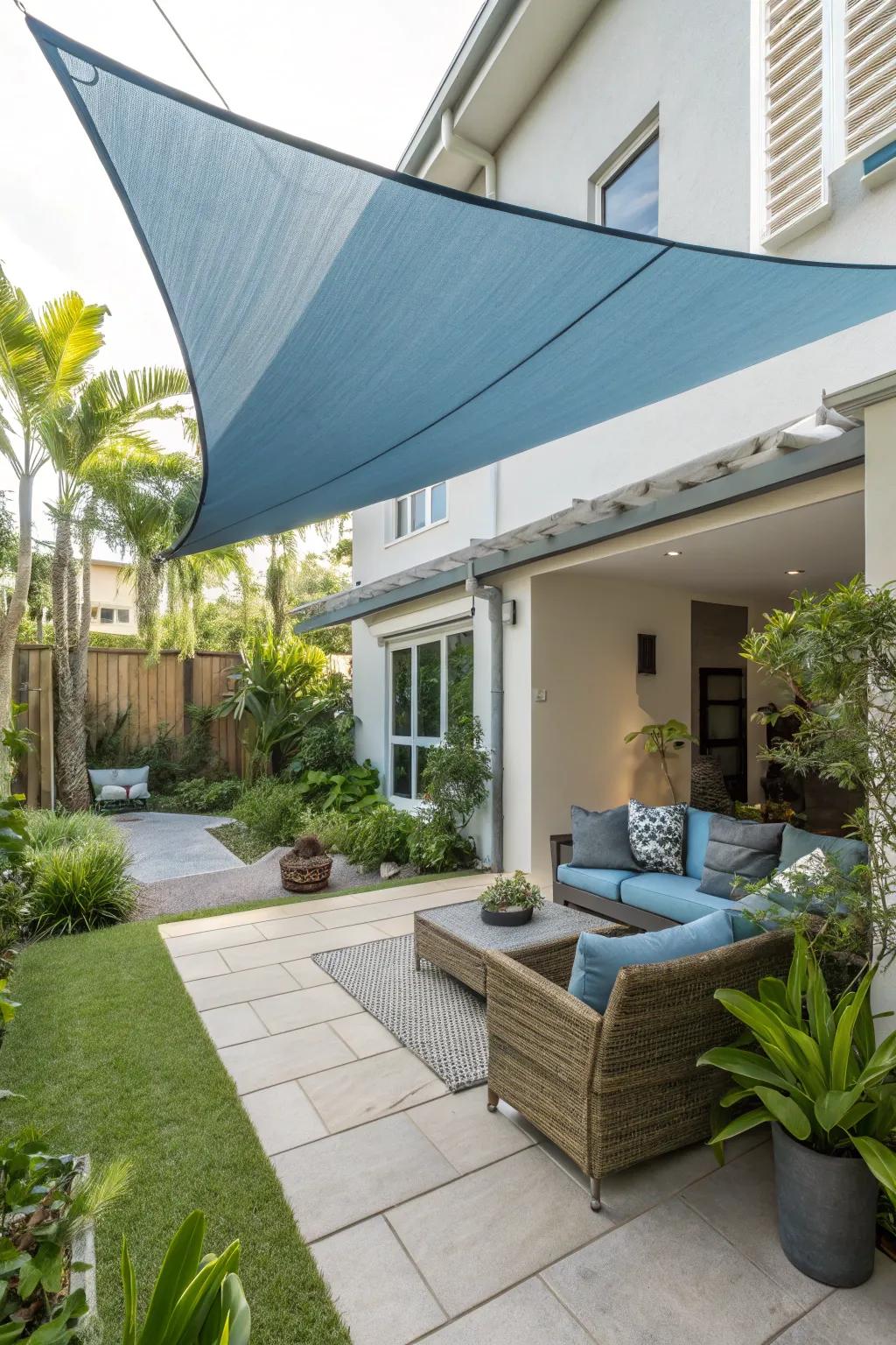 Shade sails offer sun protection and a sense of enclosure.