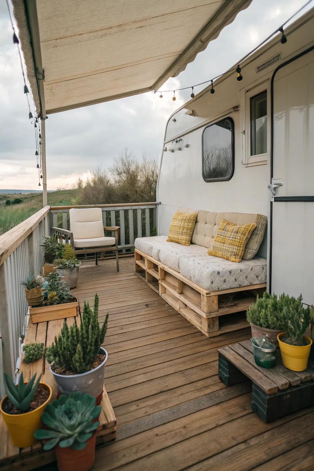 Eco-friendly furniture adds rustic charm.