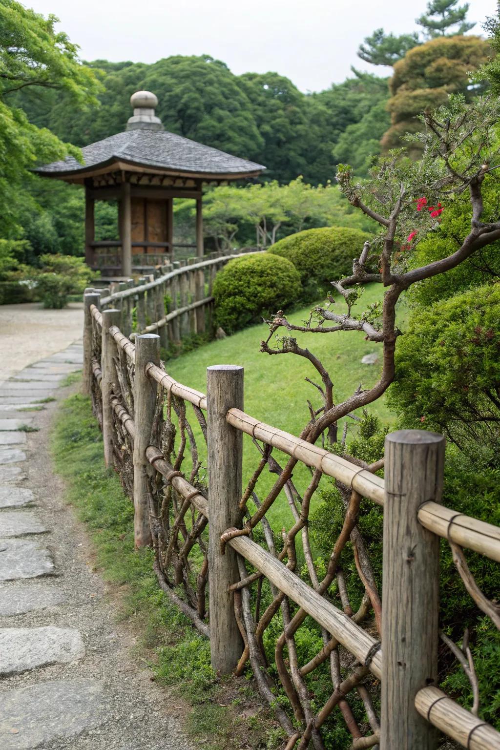 Enhance your fence with decorative branch accents for added charm.