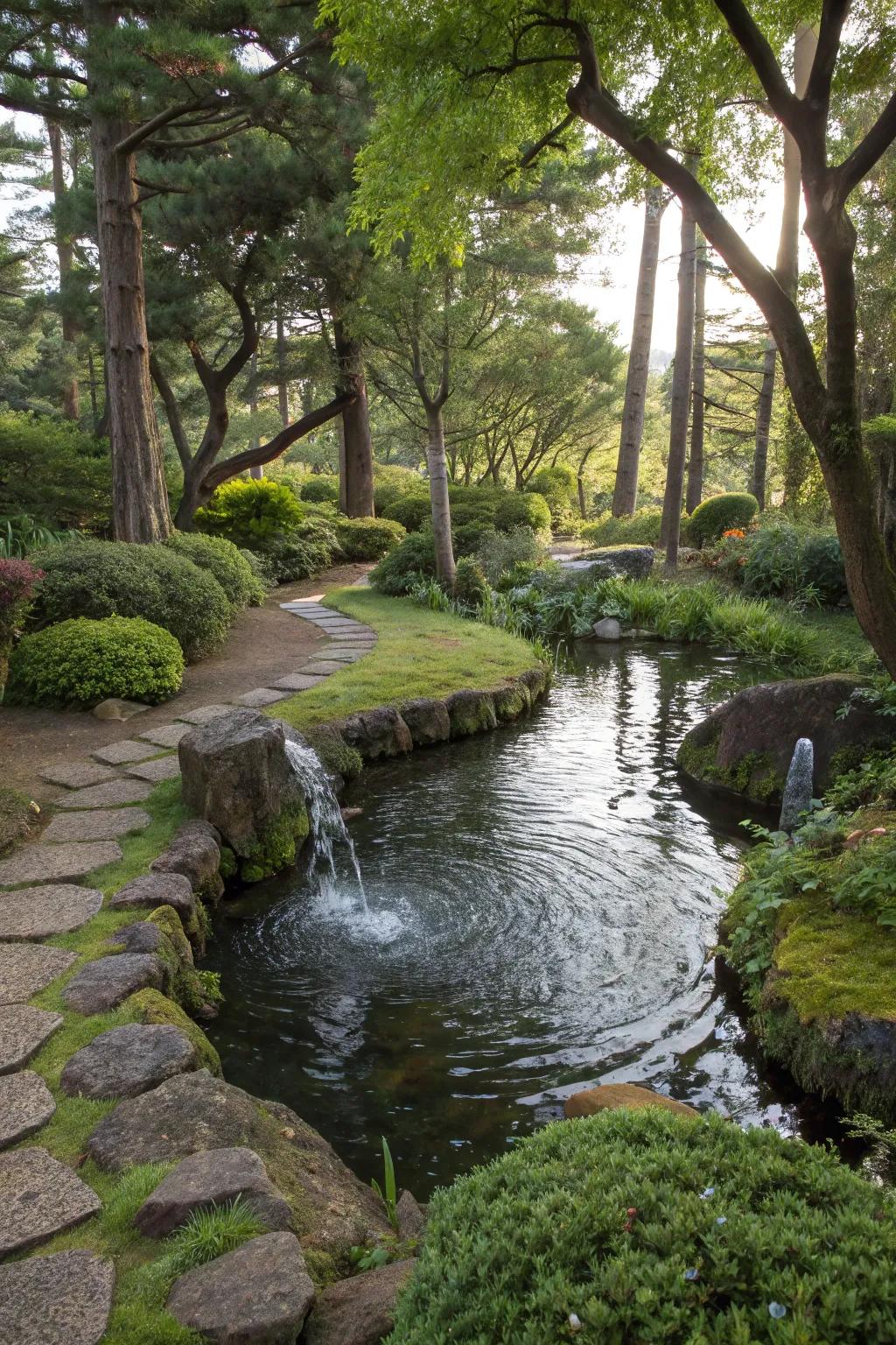 Create tranquility with a water feature in your tree line.