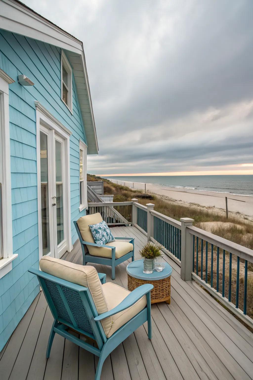 Cool coastal vibes with soft blue and sandy tones on this deck.