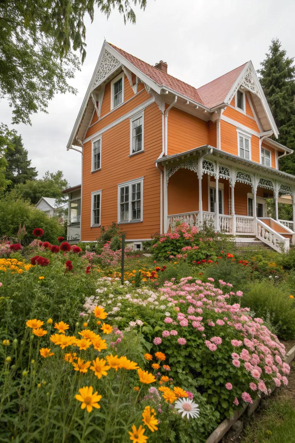 Orange and white add a lively and cheerful touch.