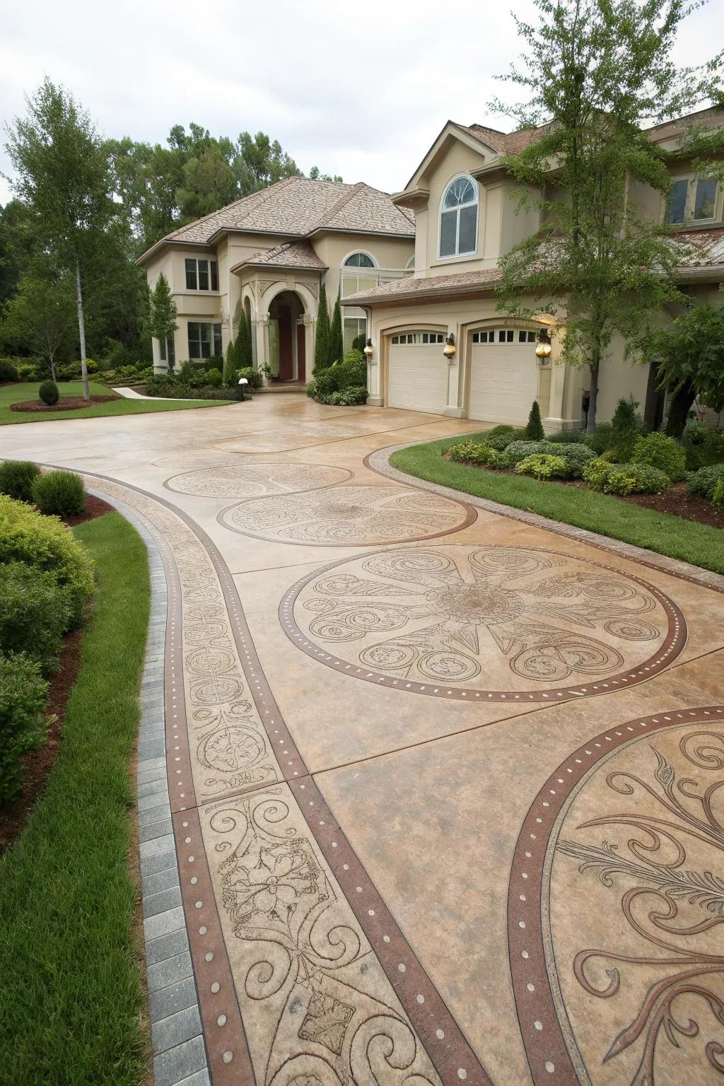 Stamped and stained concrete driveways offer a luxurious appearance without the cost.