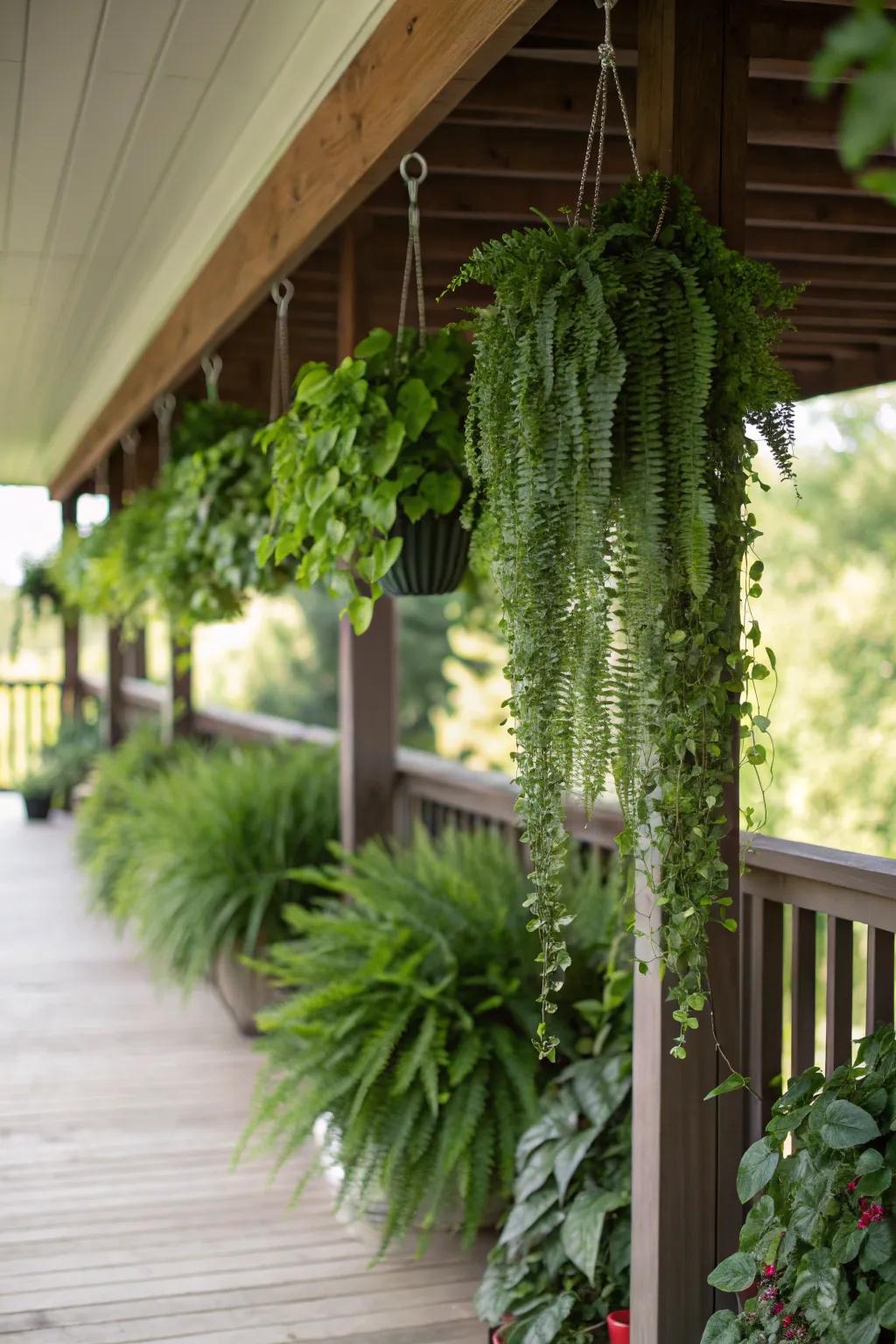 Use hanging plants to add privacy and greenery to your space.