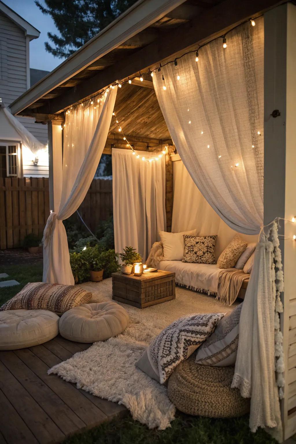 A secret escape with curtains for privacy.
