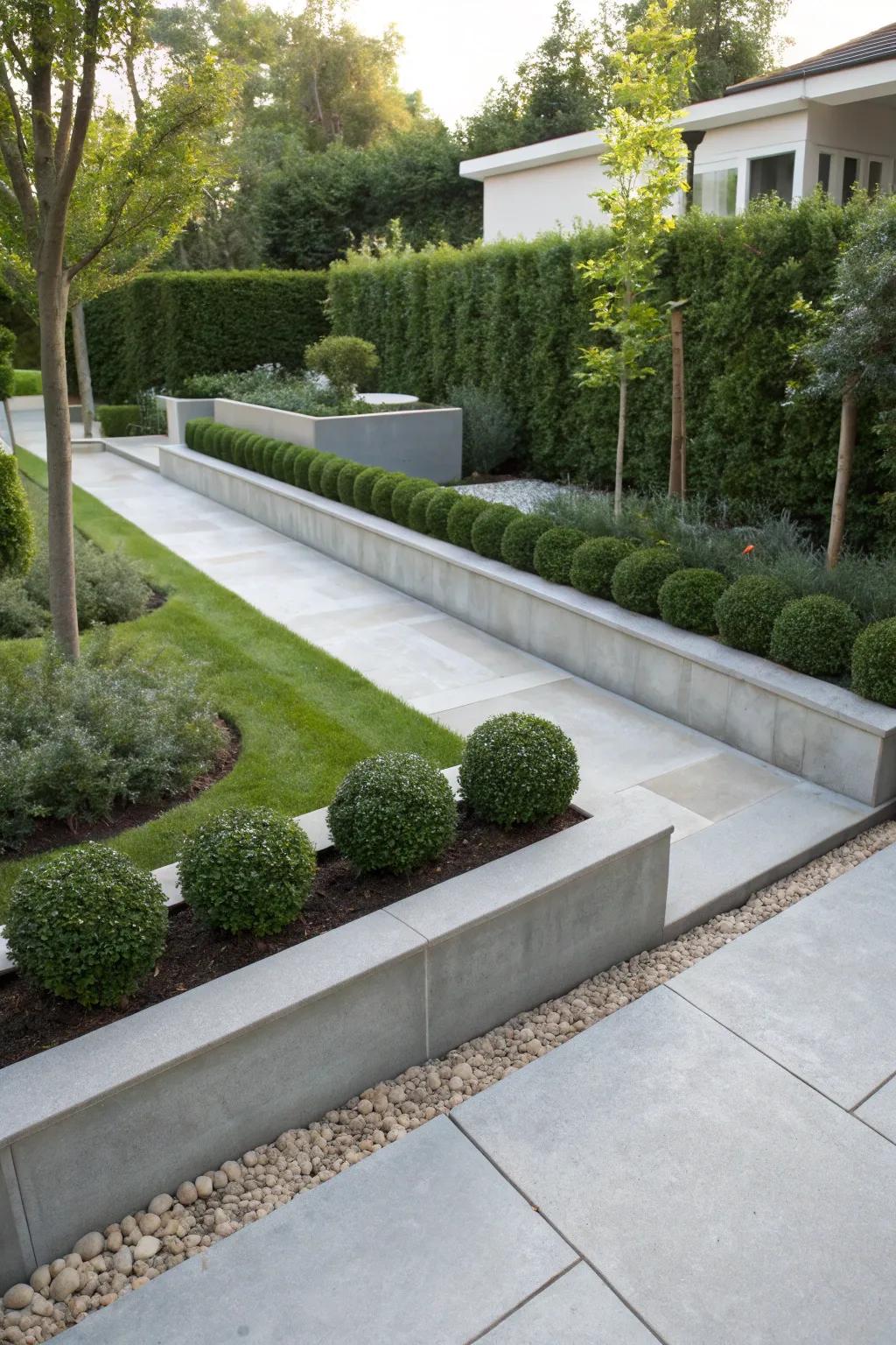 Poured concrete offers a sleek and modern garden border.