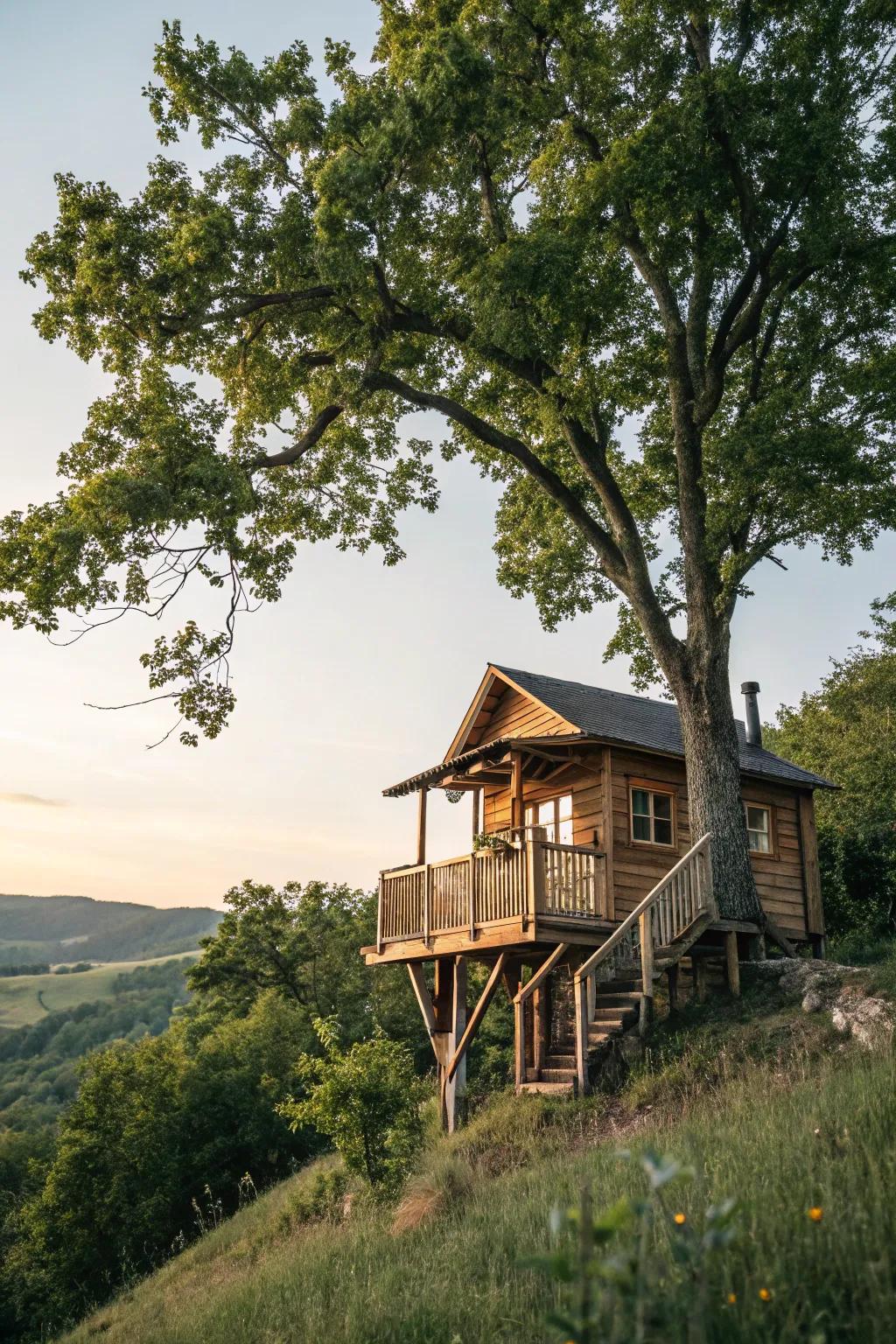 A treehouse adds whimsy and adventure to any garden.