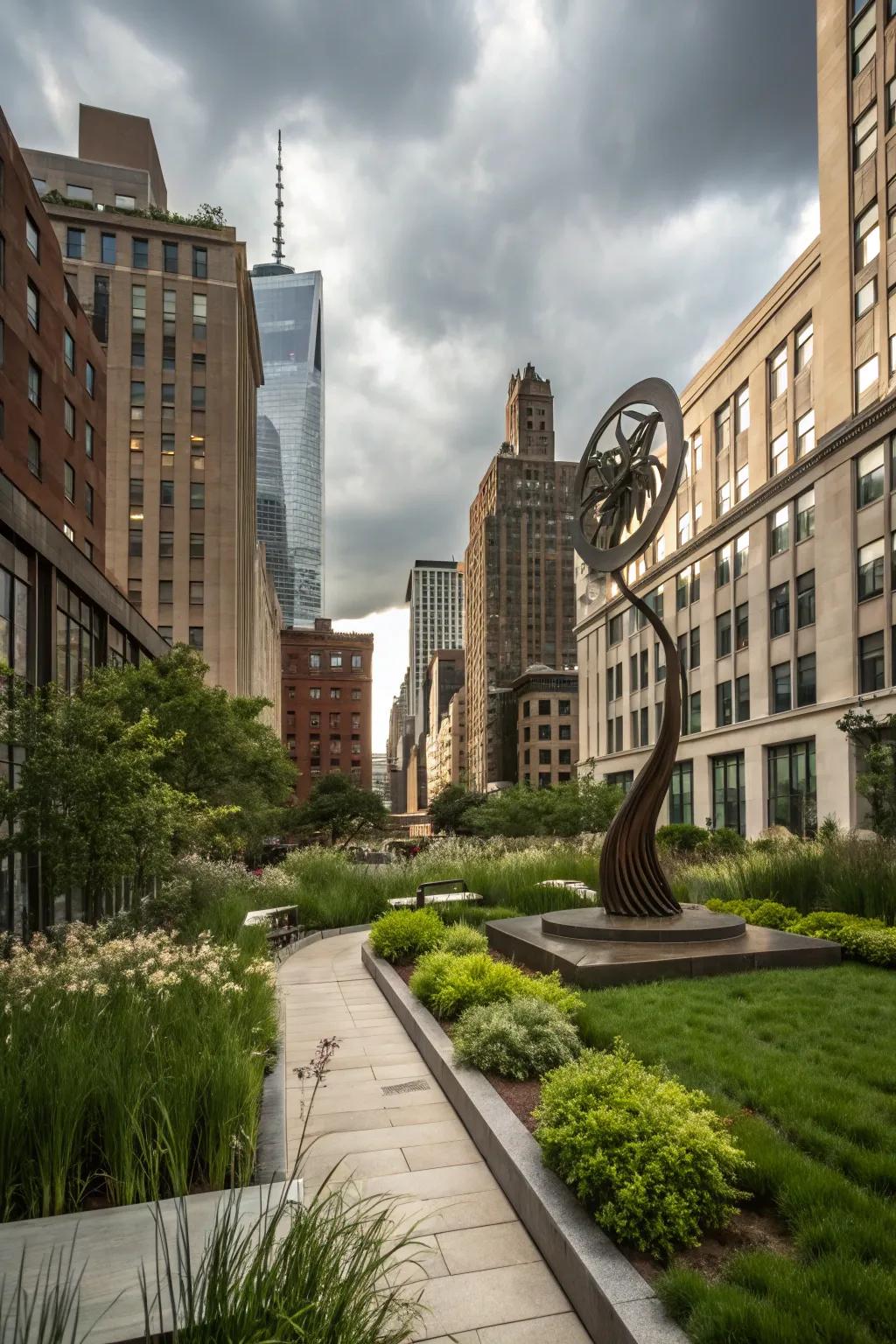 A striking sculpture adds unique character and focus.