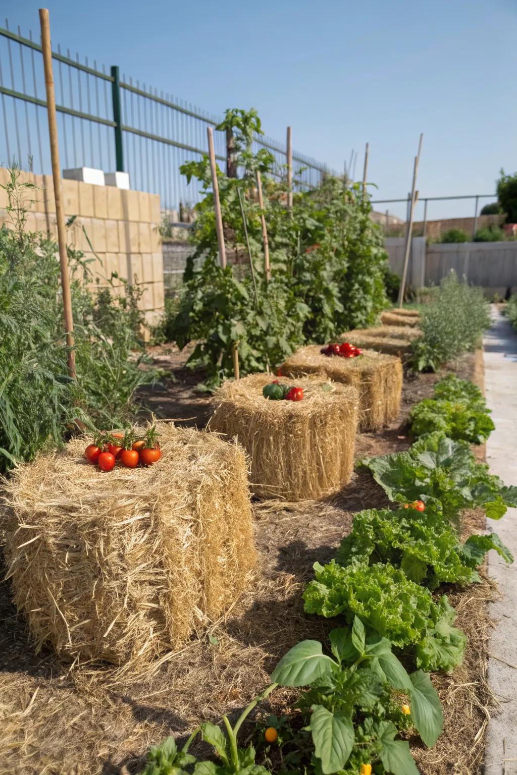 Straw bale gardening: an unexpected and effective method.