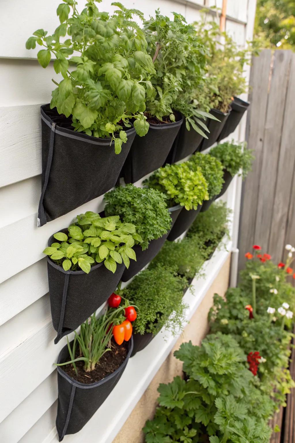 Hanging pocket planters keep fresh produce close at hand.