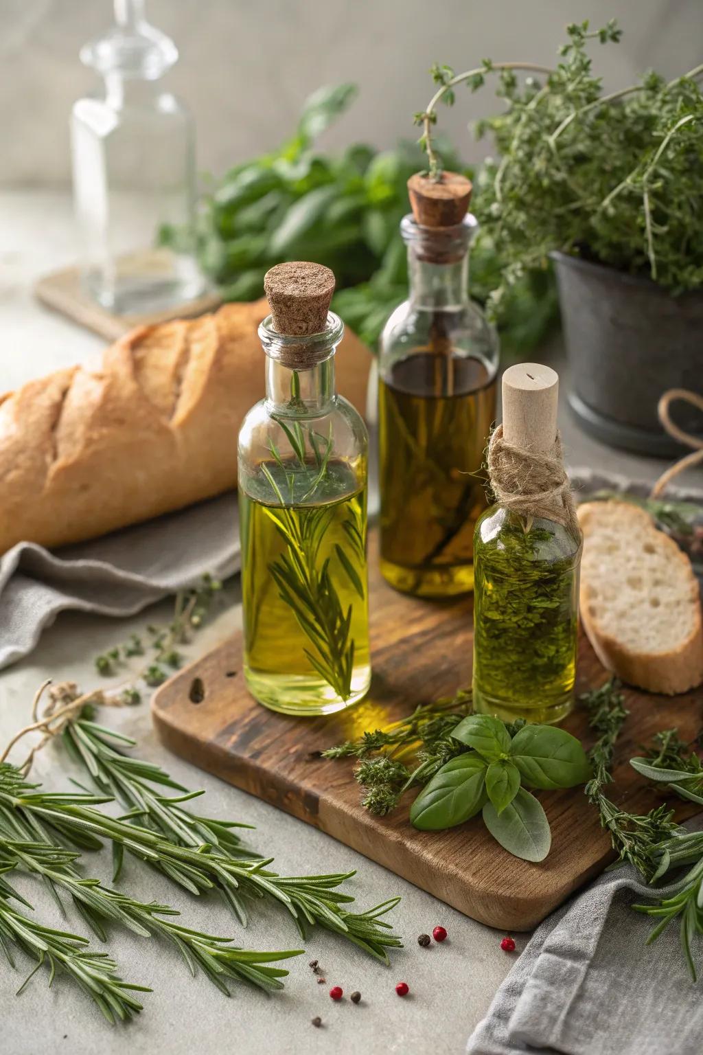 Herb-infused oils add a gourmet touch to your picnic menu.