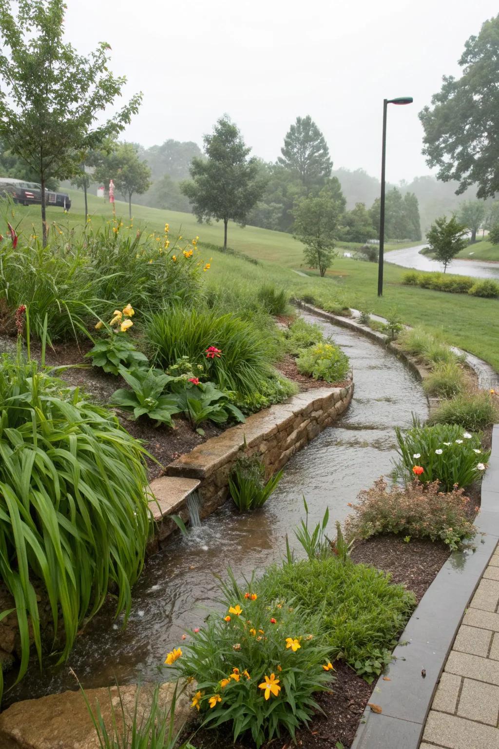 Rain gardens offer sustainable beauty and functionality.