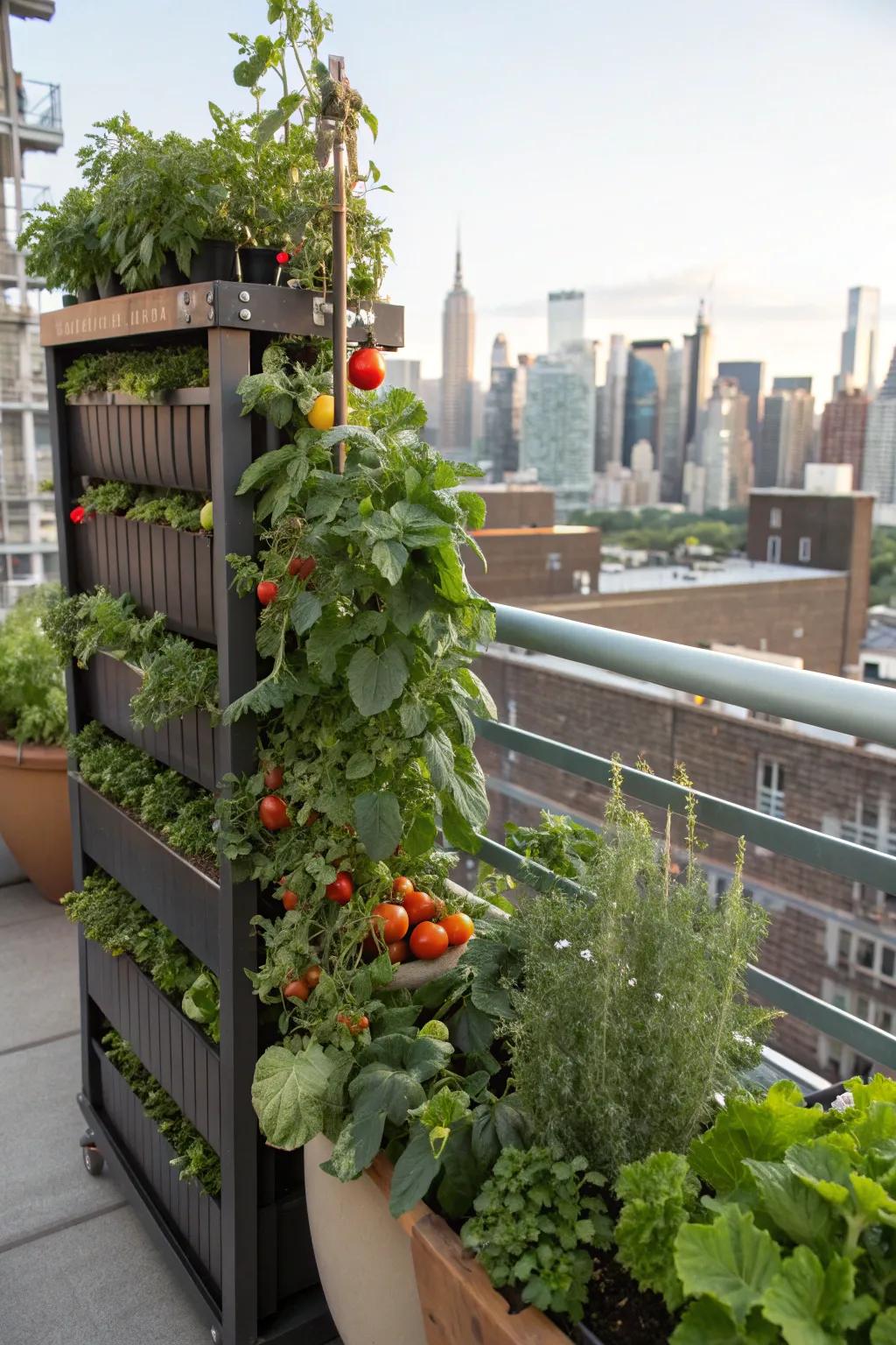 A vertical vegetable patch brings fresh produce to small spaces.