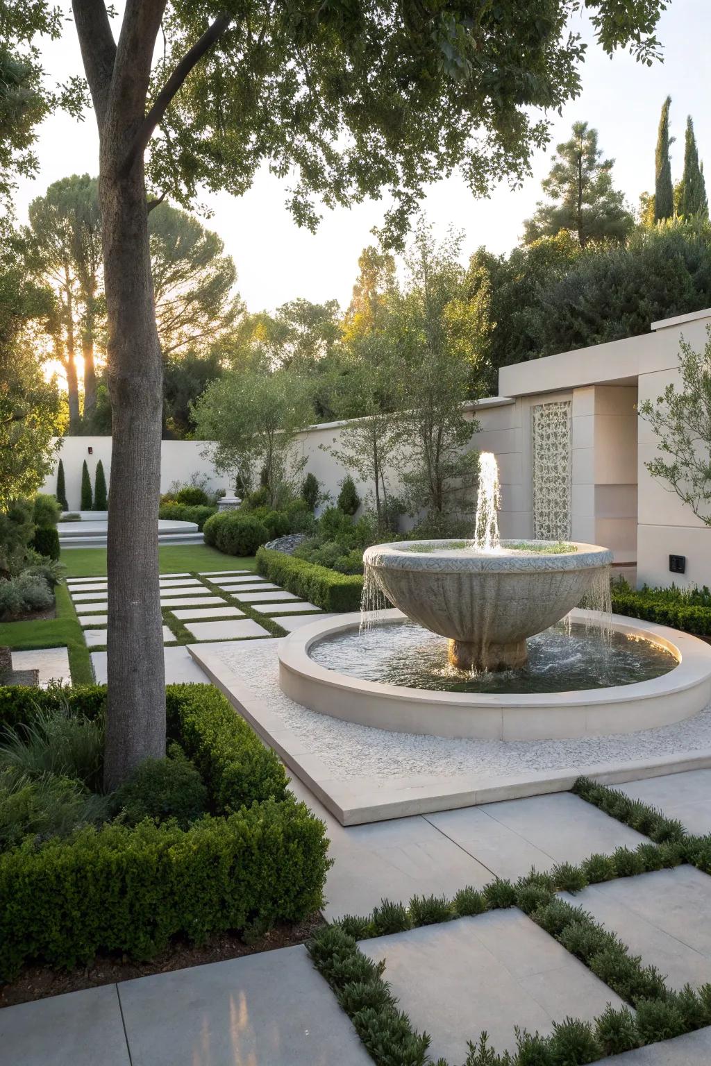 A sculptural water feature offers artistic elegance and transforms your garden.