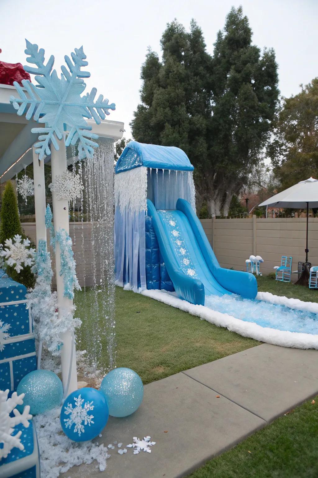 Create a winter wonderland with a Frozen-themed slide.