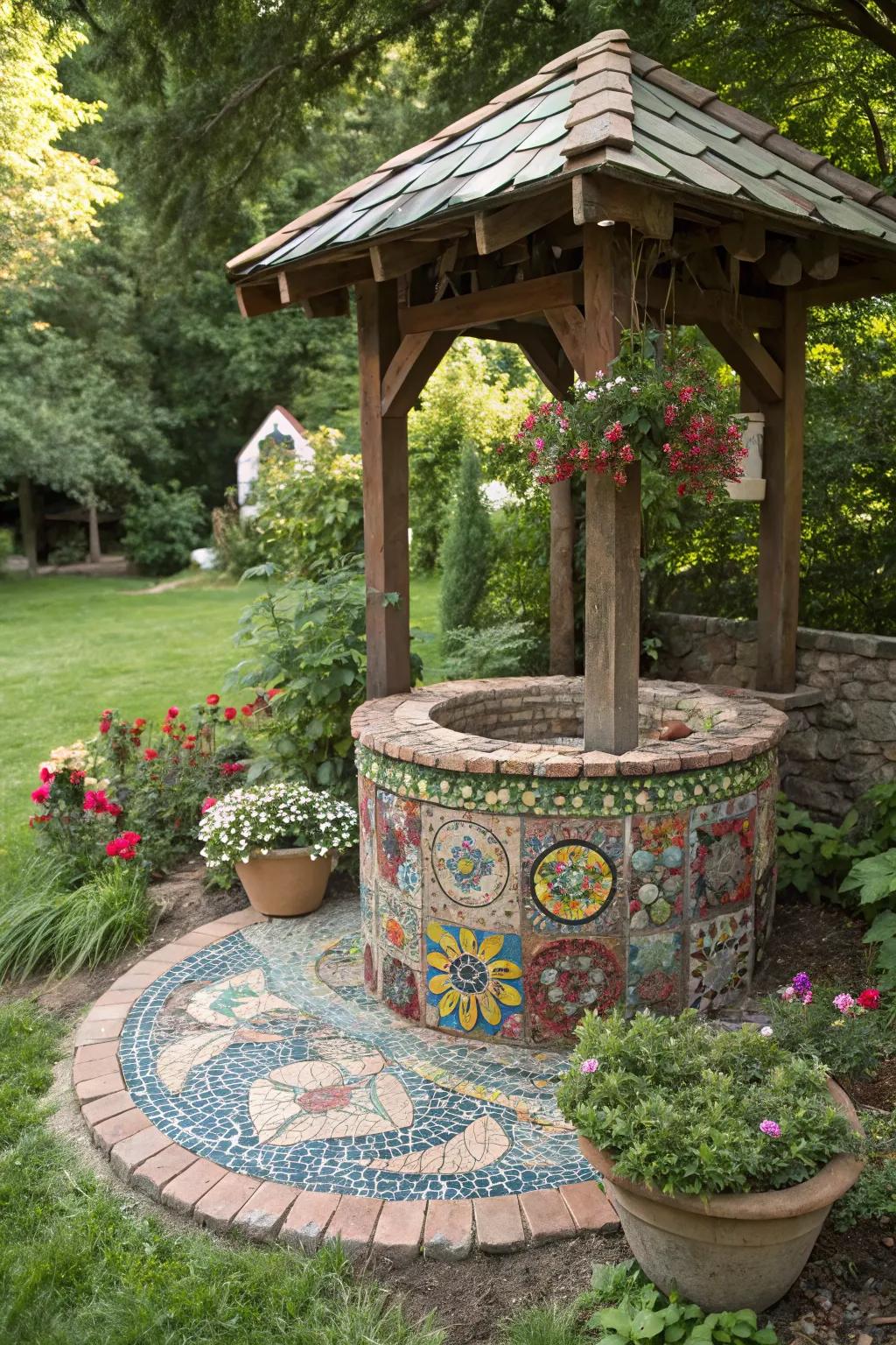 A DIY mosaic cover personalizes your garden.