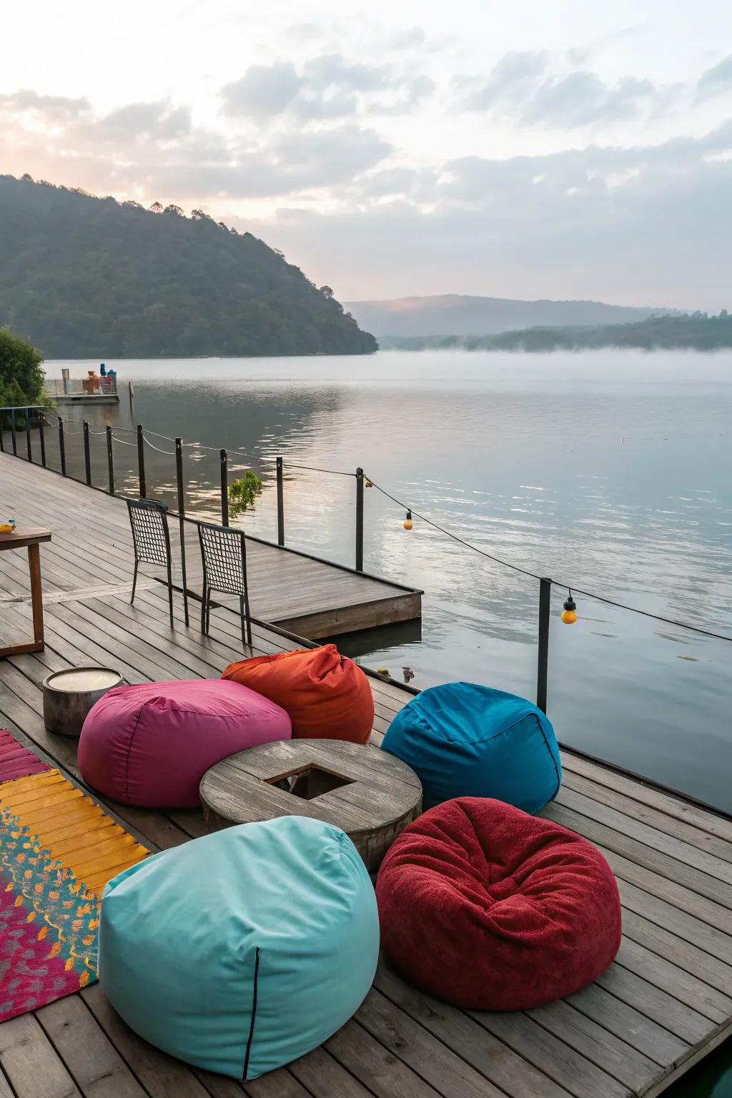 Casual seating on the dock invites relaxation and fun.